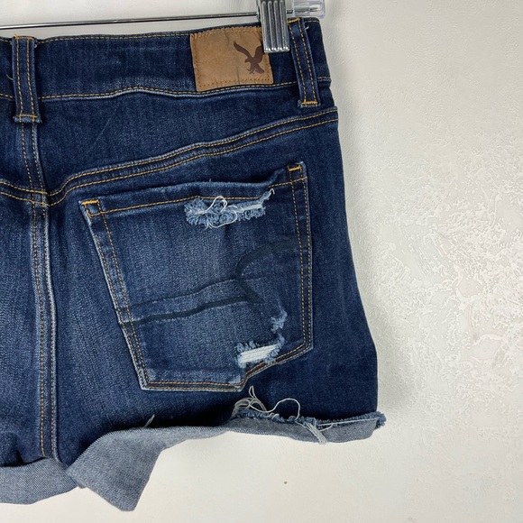 American Eagle Hi-Rise Shortie Jean Shorts Distressed Dark Blue Wash Festival 6 - Picture 7 of 12